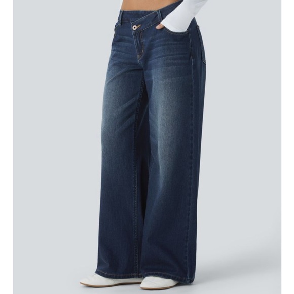 Halara Flex™ Asymmetric Low Rise Baggy Wide Leg Washed Casual Jeans - Picture 4 of 13